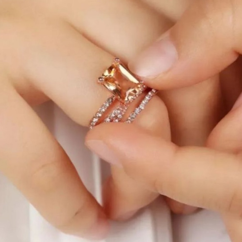 NEW 18K ROSE GOLD DIAMOND MORGANITE ETERNITY RING - Picture 3 of 4